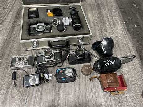 LOT OF MISC. CAMERAS, LENSES, & PARTS (as is)