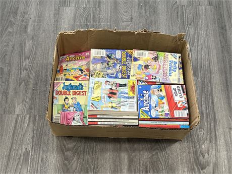 BOX OF ASSORTED ARCHIE BOOKS - BOX IS 19”x14”x7”