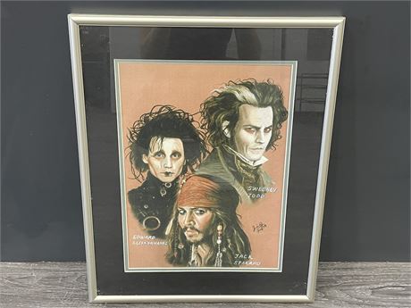 JOHNNY DEPP PICTURE W/3 MOVIE CHARACTERS - ORIGINAL PASTEL SIGNED (17”X21”)