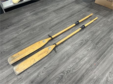 PAIR OF VINTAGE UPPER CANADA PADDLE COMPANY ORES / PADDLES - 78” LONG