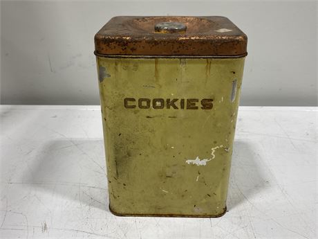 VINTAGE YELLOW / COPPER COOKIE TIN (9” tall)