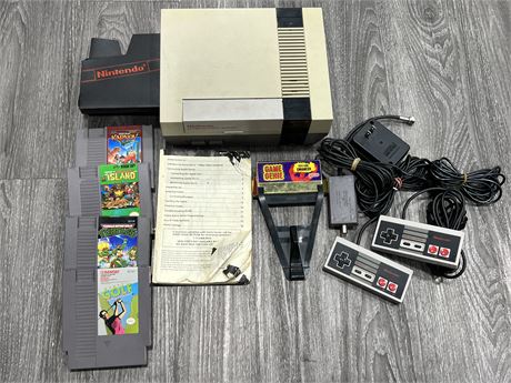 NES W/GAMES, CONTROLLERS, GAME GENIE, ETC