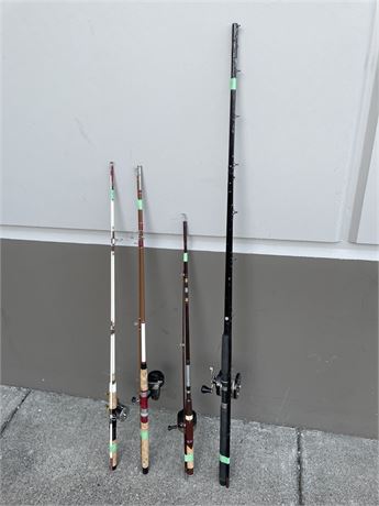 4 FISHING RODS W/ REELS