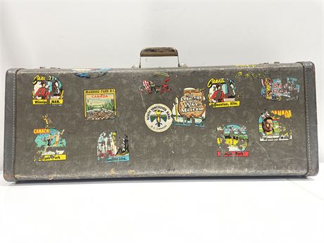COOL OL’ MUSICAL INSTRUMENT CASE WITH DECALS; GREAT DECOR (AS IS)
