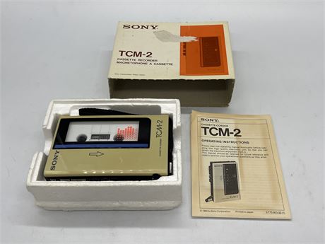 VINTAGE SONY CASSETTE RECORDER TCM-2 IN BOX - EXCELLENT CONDITION