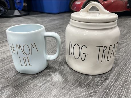RAE DUNN DOG TREAT CANISTER + COFFEE MUG (NEW)