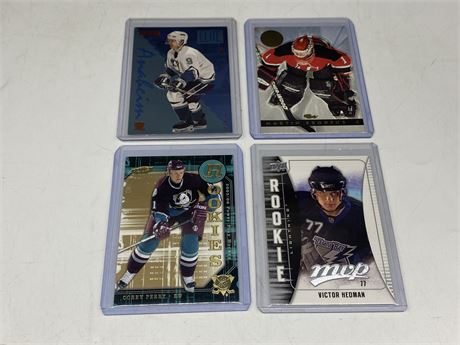 4 NHL ROOKIE CARDS (Perry, Kariya, Hedman, Brodeur)