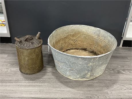 VINTAGE OIL CAN & LARGE GALVANIZED TIN