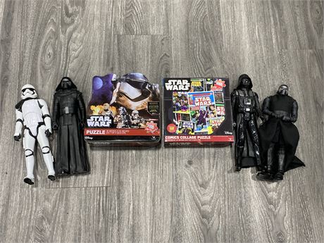 2 NEW STAR WARS PUZZLES + 4 FIGURES (12”)
