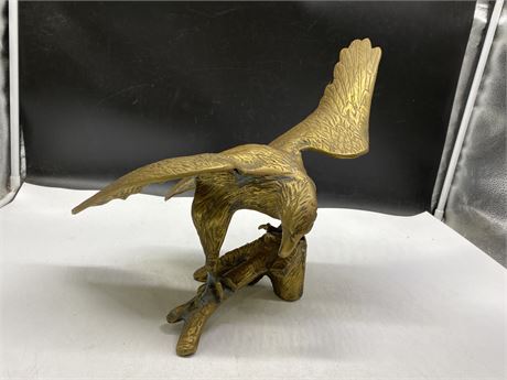 LARGE BRASS EAGLE ON PERCH (13” TALL)