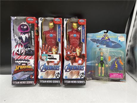 3 MARVEL AVENGERS FIGURES IN BOX & SEA QUEST FIGURE IN PACKAGE