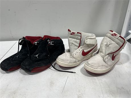 2 PAIRS OF NIKE HIGH TOP - 1 WITH NO LACES