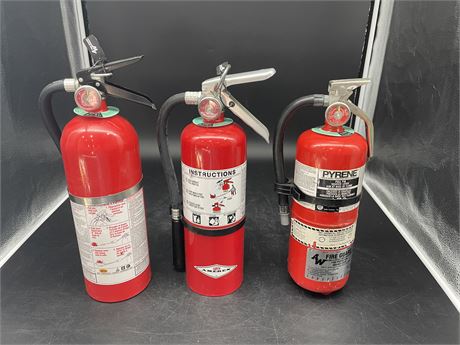3 FULLY CHARGED FIRE EXTINGUISHERS