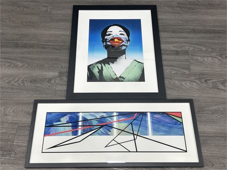 2 FRAMED PRINTS - SUPERMAN & ABSTRACT - SUPERMAN IS 23” X 28”