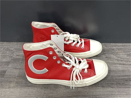 NEW W/ TAGS RED LEATHER HIGH TOP CONVERSE (SIZE 10)