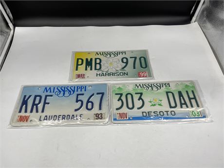 LOT OF 3 MISSISSIPPI LICENCE PLATES