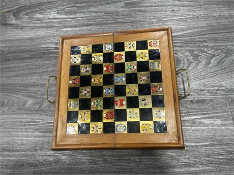 VINTAGE FOLDING CHESS BOARD - COMPLETE