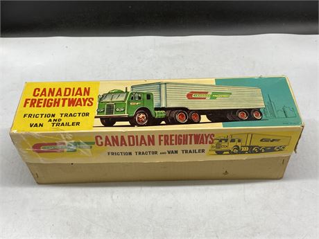 MINT IN BOX CANADIAN FREIGHTWAYS FRICTION TRACTOR AND VAN TRAILER