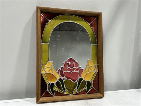 MIRRORED STAINED / LEADED GLASS FRAMED PIECE (13”x17”)