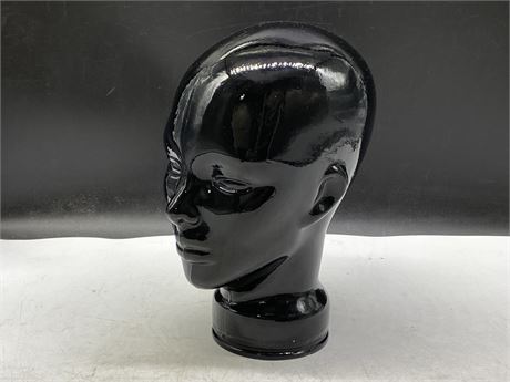 VINTAGE BLACK GLASS MANNEQUIN HEAD (11.5” TALL)
