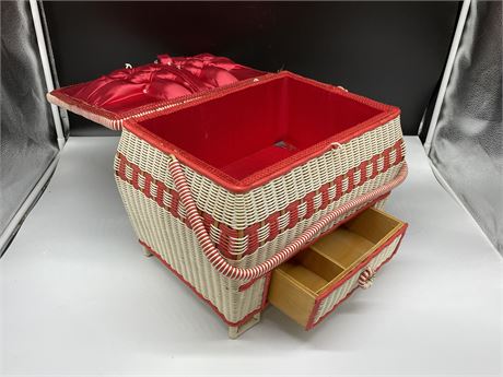 MCM RED/WHITE SEWING BASKET (10.5” TALL)