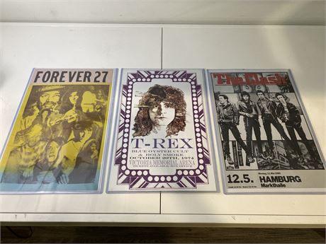 3 MISC. MUSIC POSTERS (17”x12”)