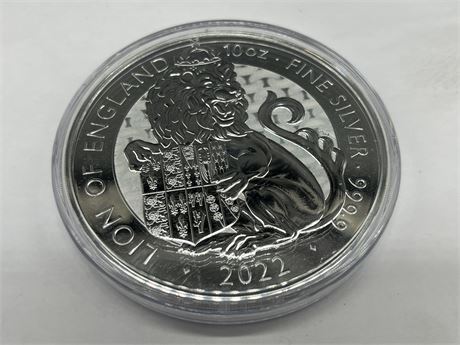 10 OZ 999 FINE SILVER LARGE LION OF ENGLAND COIN