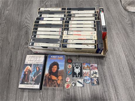 CONCERT ROCK MUSIC VHS’S & VINTAGE ROCK PINS