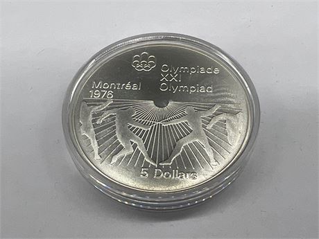 1976 MONTREAL .925 SILVER $5 COIN - CONTAINS 0.72 TROY OZ OF FINE SILVER