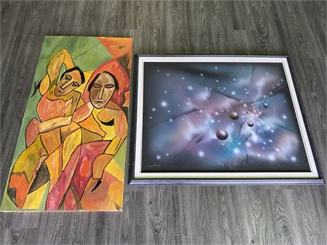 2 LARGE PAINTINGS (48”X25” & 45”X37”)