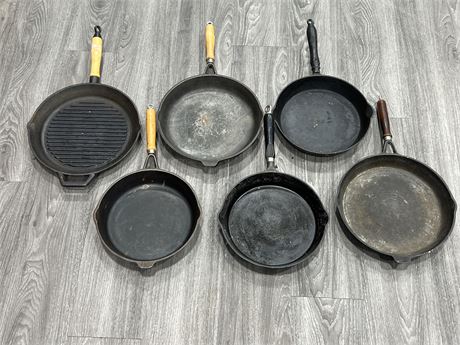 6 CAST IRON PANS