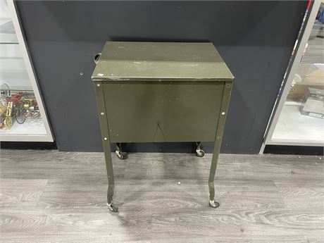 ANTIQUE FILING CABINET ON WHEELS 19”x14”x28”