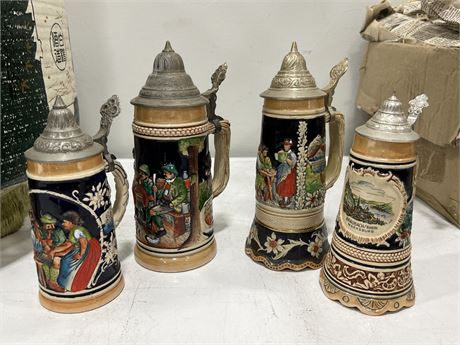 4 COLLECTABLE STEINS (Tallest is 9”)