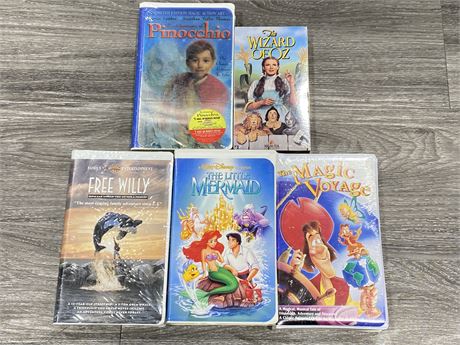 5 VHS TAPES - 4 SEALED