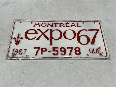 1967 QUEBEC EXPO 67 LICENSE PLATE