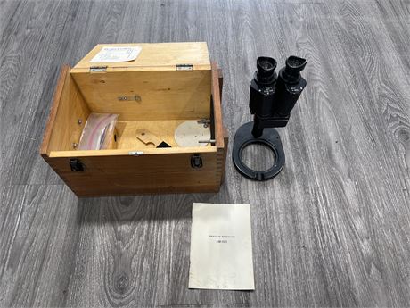 VINTAGE BINOCULAR MICROSCOPE EM-51-2 WITH CASE & SOME ACCESSORIES