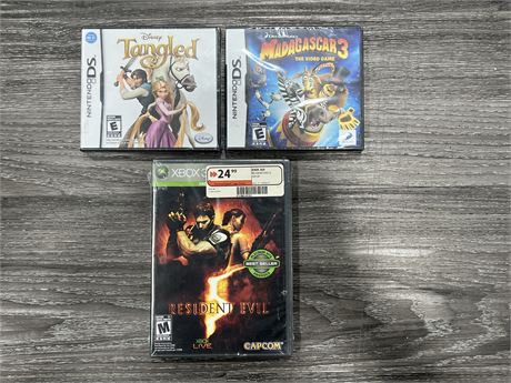 3 SEALED NEW VIDEO GAMES - 2 NINTENDO DS / 1 XBOX360
