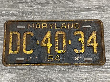 1954 MARYLAND LICENSE PLATE