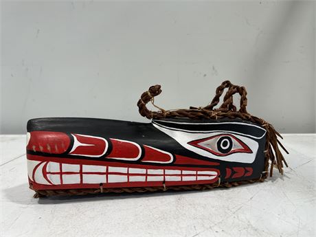 CARVED FIRST NATIONS RAVEN MASK - SIGNED - 13” LONG