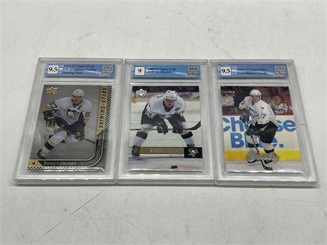 3 GCG GRADED CROSBY CARDS INCLUDING 2 YOUNGER YEAR CARDS