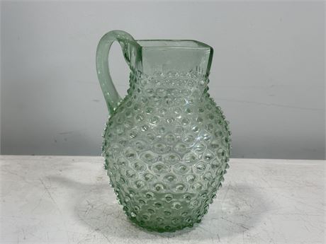 EARLY HOBNAIL HAND BLOWN PITCHER (8.5”)