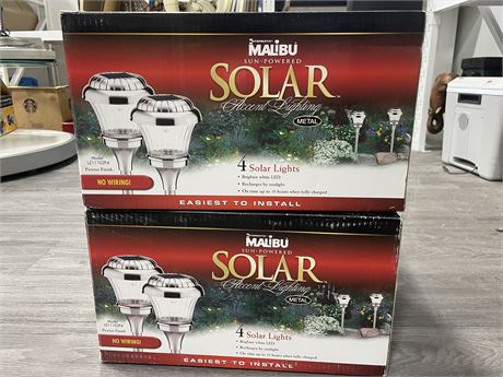 2 NEW IN BOX MALIBU SOLAR GARDEN LIGHTS (4/BOX 8 IN TOTAL)