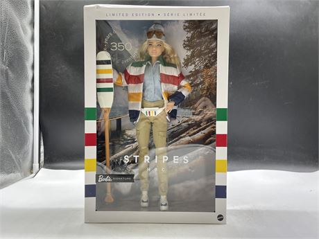 NEW LIMITED EDITION HUDSONS BAY “STRIPES” NUMBERED BARBIE DOLL