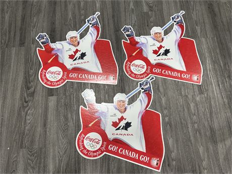 3 COCA COLA OLYMPIC (1998) HOCKEY SIGNS / ADDS (23”x24”)