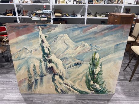 ORIGINAL SIGNED RUBY ‘57 MT.BAKER OIL ON BOARD PAINTING -66”x48”