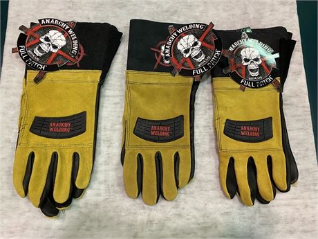 (NEW) 3 PAIRS ANARCHY WELDING GLOVES - LARGE