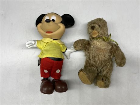 1920s SMALL STEIFF BEAR & VINTAGE RUBBER MICKEY MOUSE