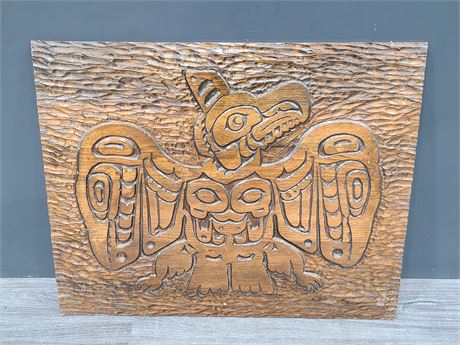 NATIVE FIRST NATIONS THUNDERBIRD WALL CARVING HAND MADE (25"x19.5")
