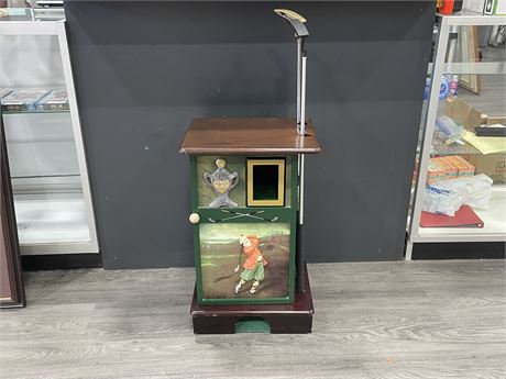 GOLF ACCENT CABINET END TABLE W/ BUILT IN PUTTING HOLE CLUB HOLDERS + 2 PUTTERS