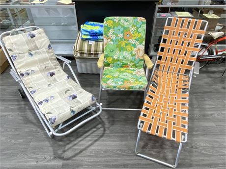 VINTAGE LAWN CHAIRS INCLUDING NEW CUSHIONS